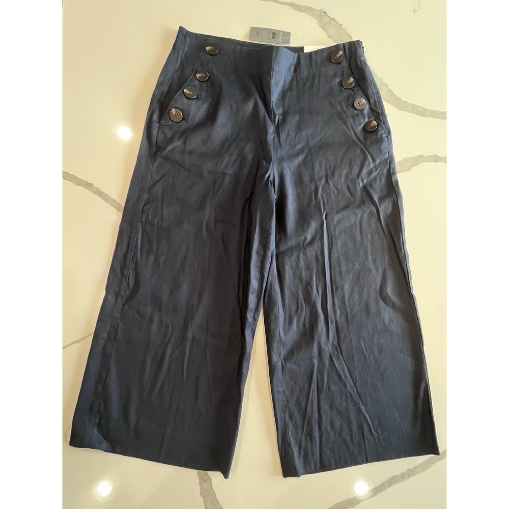 ANN TAYLOR Women's Capri The Easy Crop Pants Dark Navy Blue Sz 6P Petite Buttons